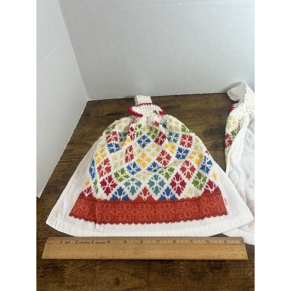 Set 2 Crochet Top Hanging Kitchen Towels Colorful Nordic Farmhouse Decor - Picture 11 of 11